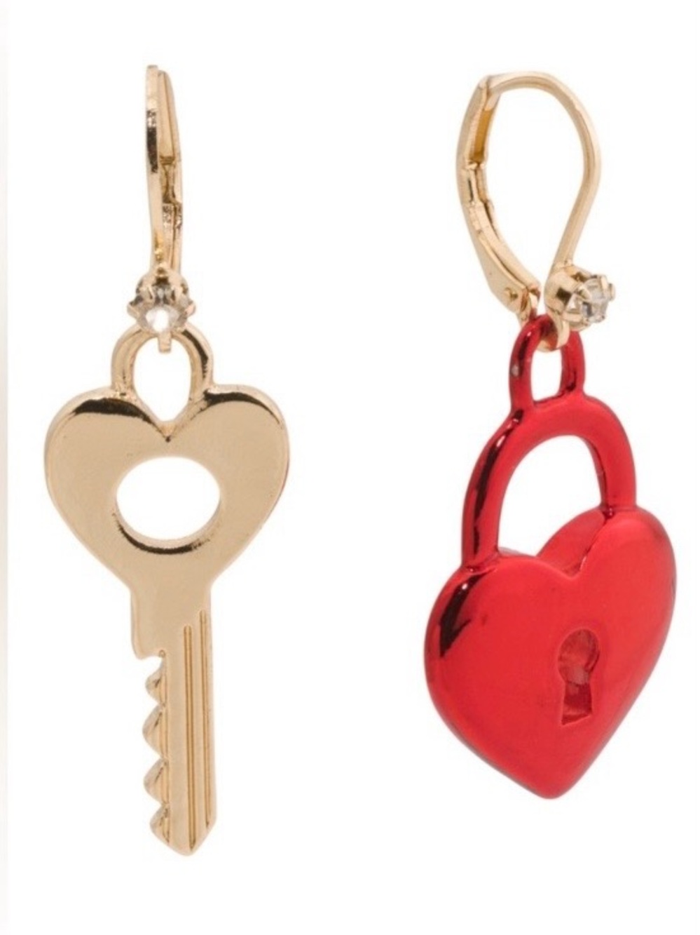 Betsey Johnson Gold Key & Red Heart Padlock Drop Earrings - NWT!